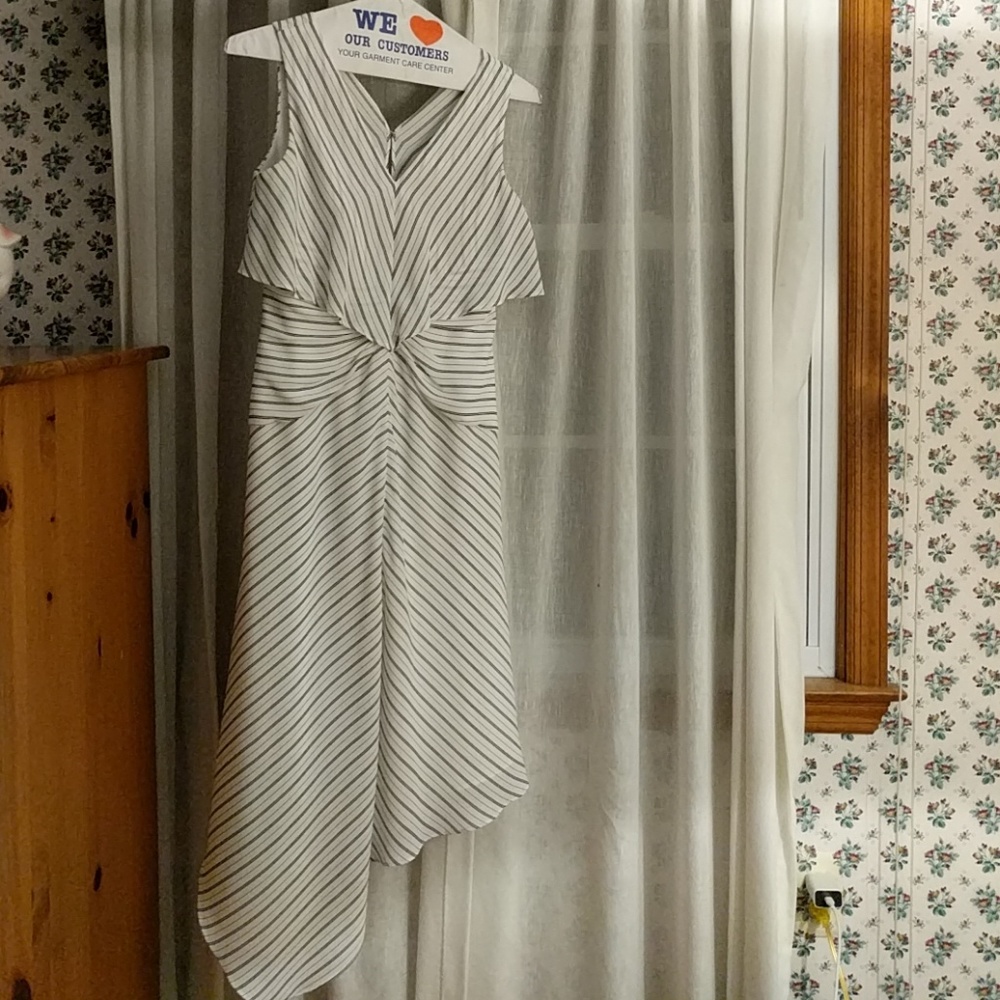 Reiss asymmetric hem black and white striped dress